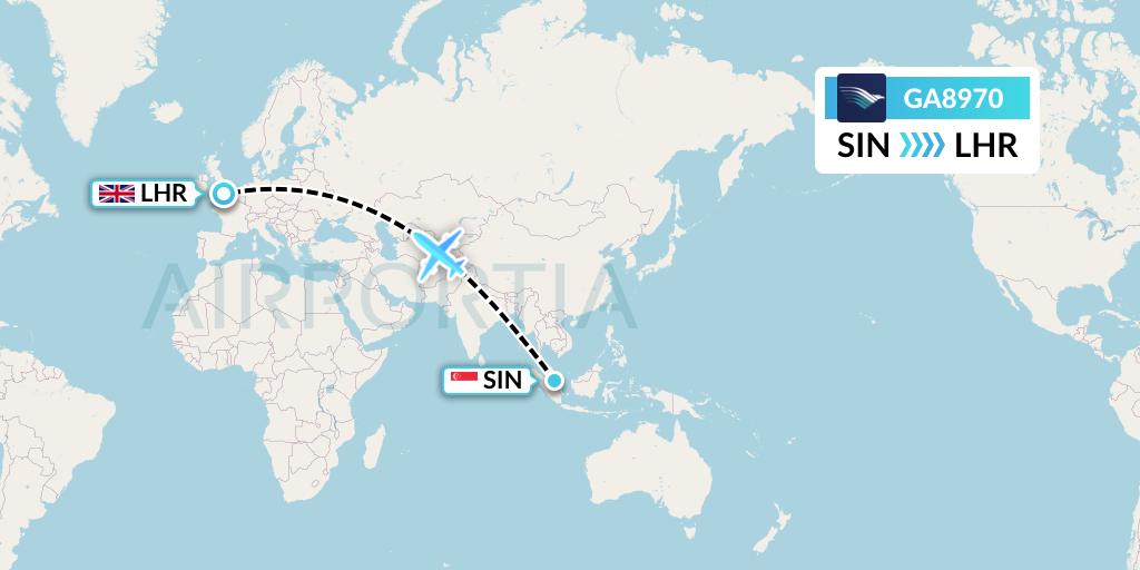 GA8970 Garuda Indonesia Flight Map: Singapore to London