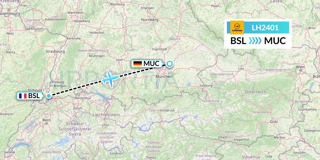 LH2401 Lufthansa Flight Map: Basel to Munich