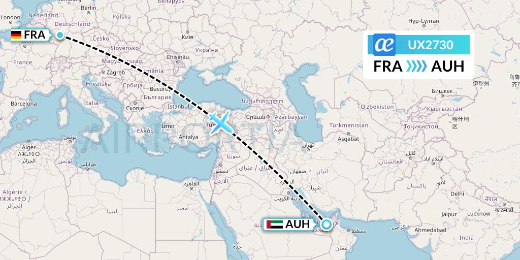 UX2730 Air Europa Flight Map: Frankfurt to Abu Dhabi