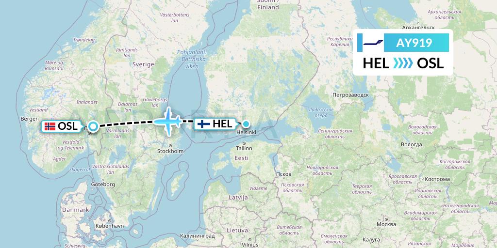 AY919 Finnair Flight Map: Helsinki to Oslo