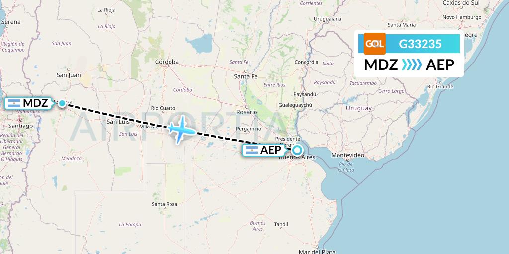 G33235 GOL Transportes Aeros Flight Map: Mendoza to Buenos Aires