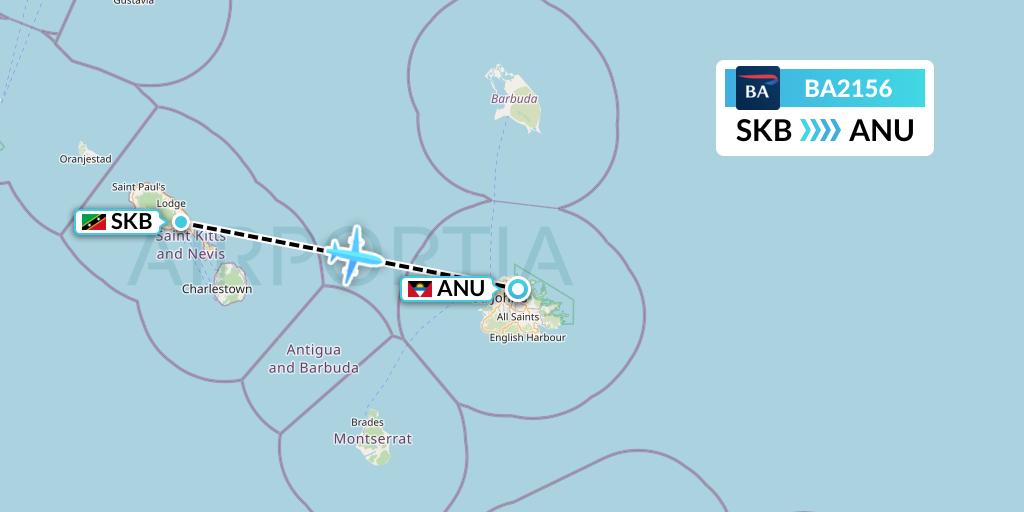 BA2156 British Airways Flight Map: Basseterre to Antigua