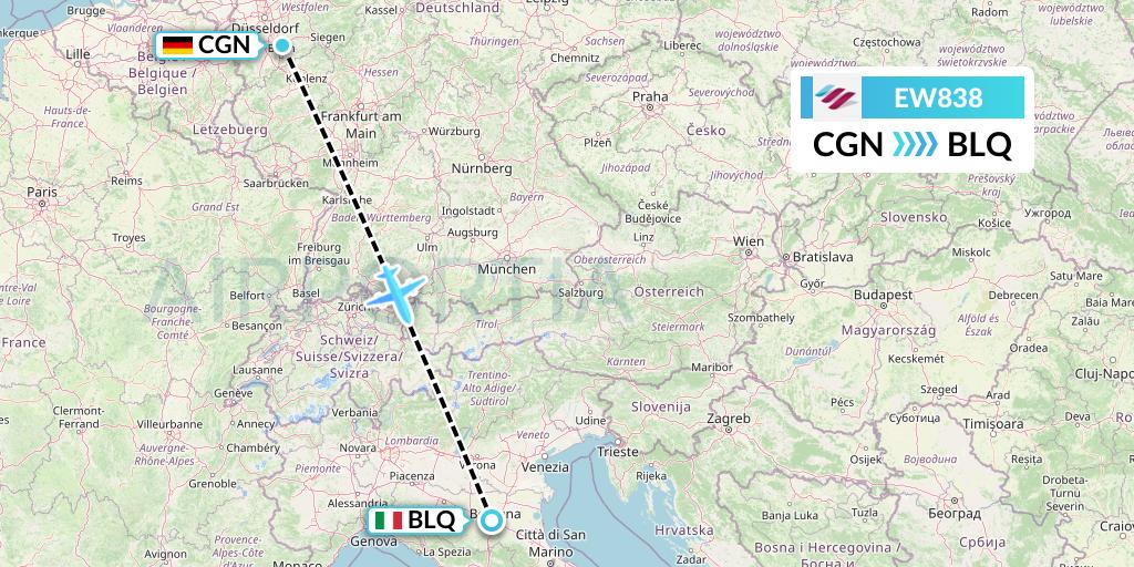 EW838 Eurowings Flight Map: Cologne to Bologna