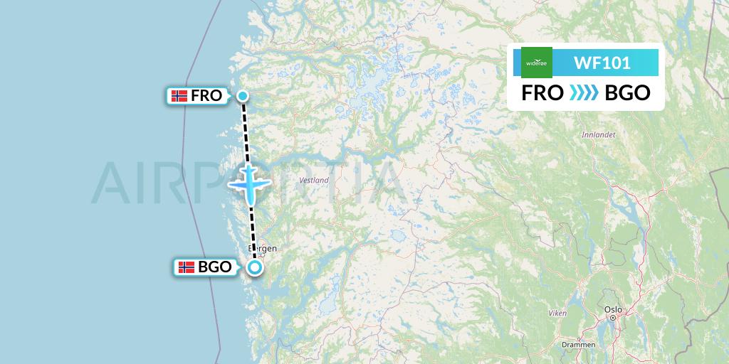 WF101 Wideroe Flight Map: Floro to Bergen