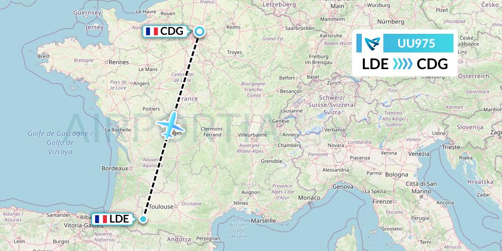 UU975 Air Austral Flight Map: Tarbes to Paris