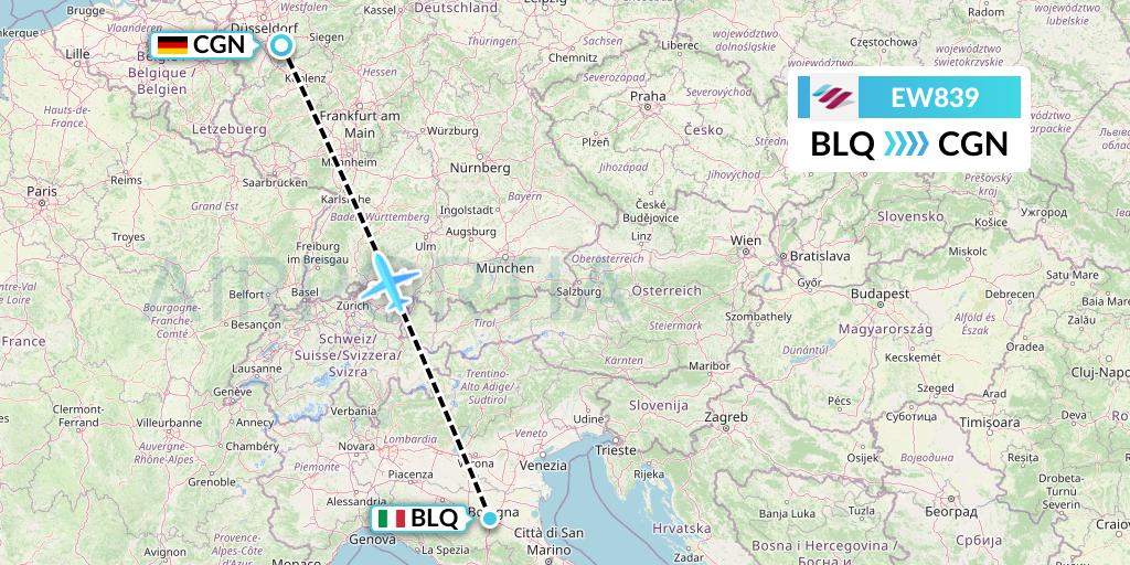 EW839 Eurowings Flight Map: Bologna to Cologne