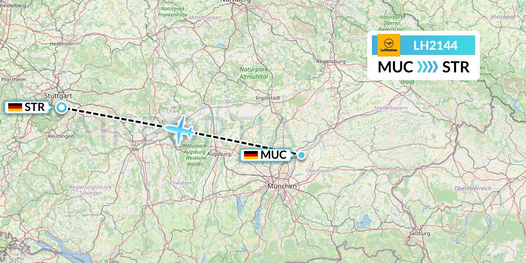 LH2144 Lufthansa Flight Map: Munich to Stuttgart