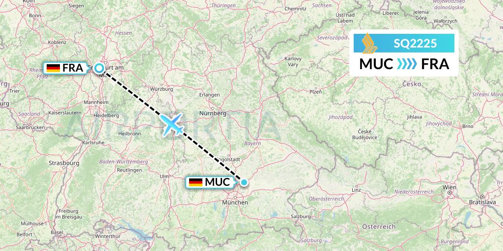 SQ2225 Singapore Airlines Flight Map: Munich to Frankfurt