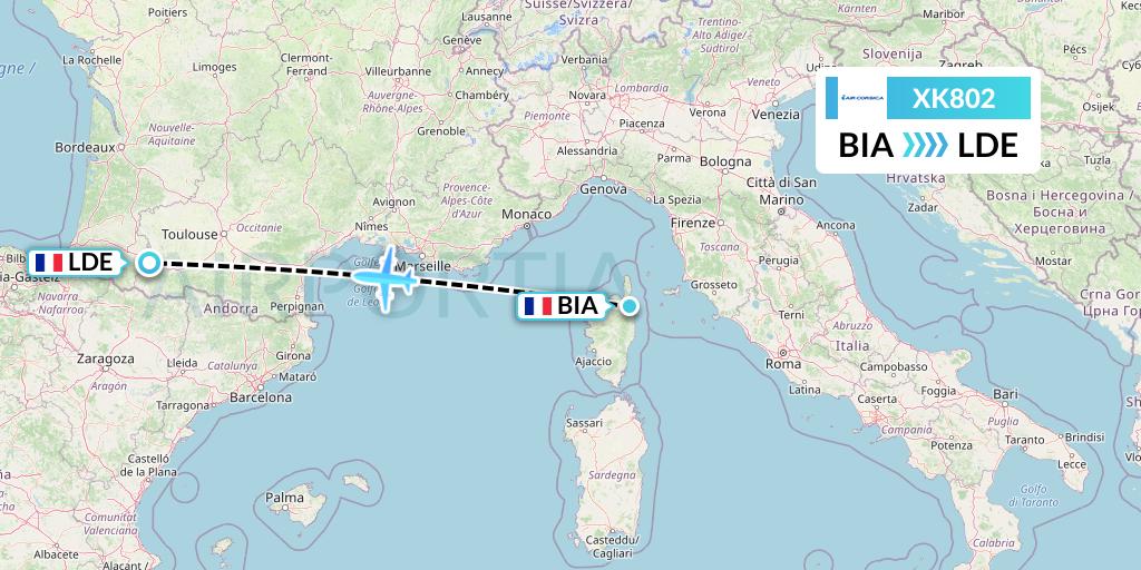 XK802 Air Corsica Flight Map: Bastia to Tarbes