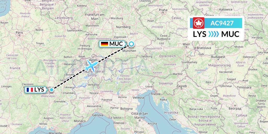 AC9427 Air Canada Flight Map: Lyon to Munich