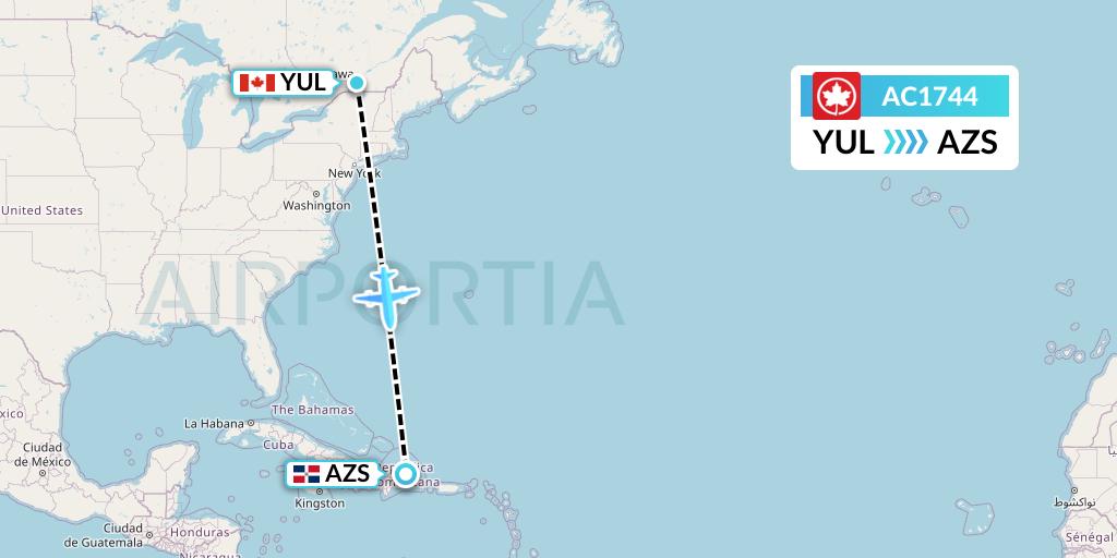 AC1744 Air Canada Flight Map: Montreal to Samana