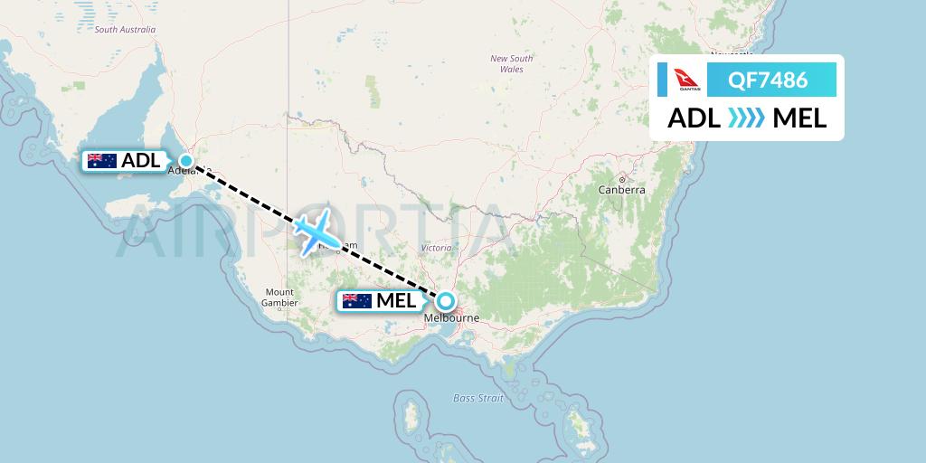 QF7486 Qantas Flight Map: Adelaide to Melbourne