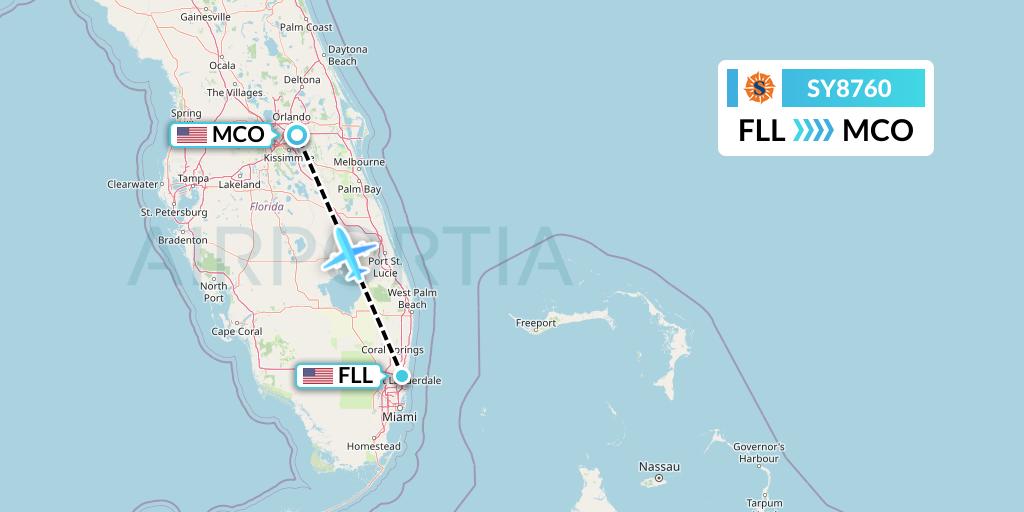 SY8760 Sun Country Airlines Flight Map: Fort Lauderdale to Orlando