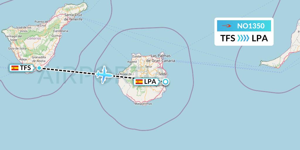 NO1350 Neos Flight Map: Tenerife to Las Palmas
