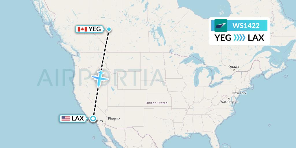 WS1422 WestJet Flight Map: Edmonton to Los Angeles