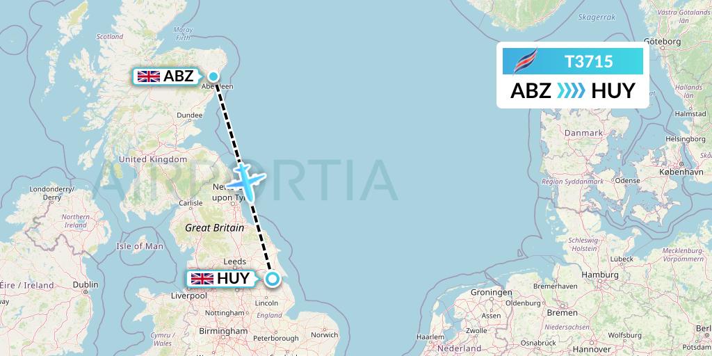 T3715 Eastern Airways Flight Map: Aberdeen to Humberside