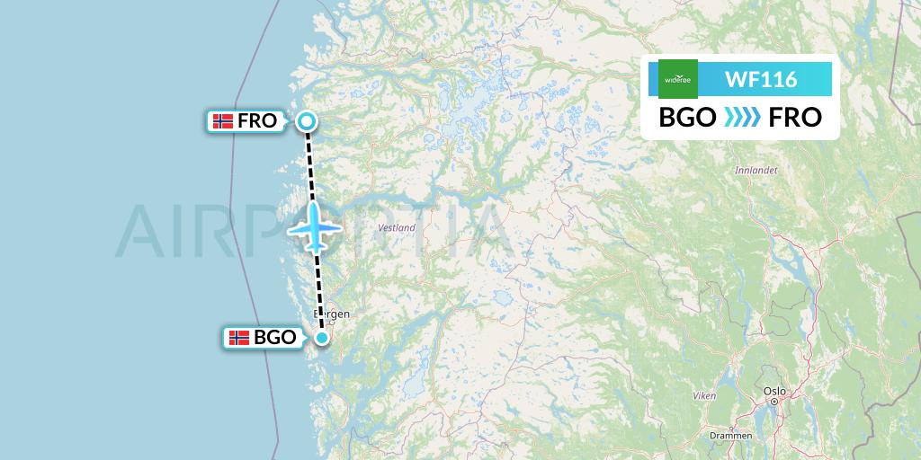 WF116 Wideroe Flight Map: Bergen to Floro