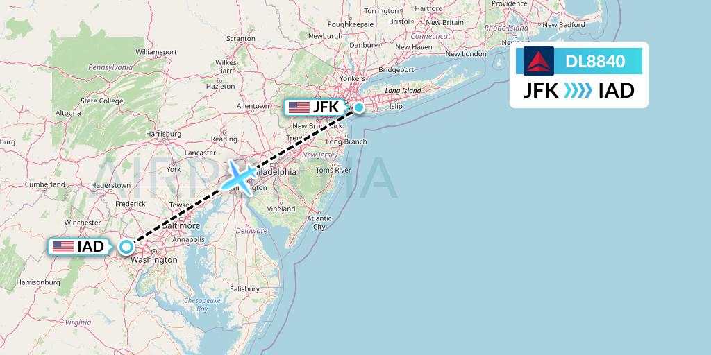 DL8840 Delta Air Lines Flight Map: New York to Washington