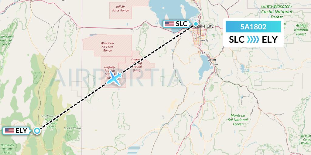 5A1802 Alpine Air Express Flight Map: Salt Lake City to Ely