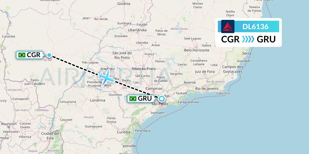 DL6136 Delta Air Lines Flight Map: Campo Grande to Sao Paulo