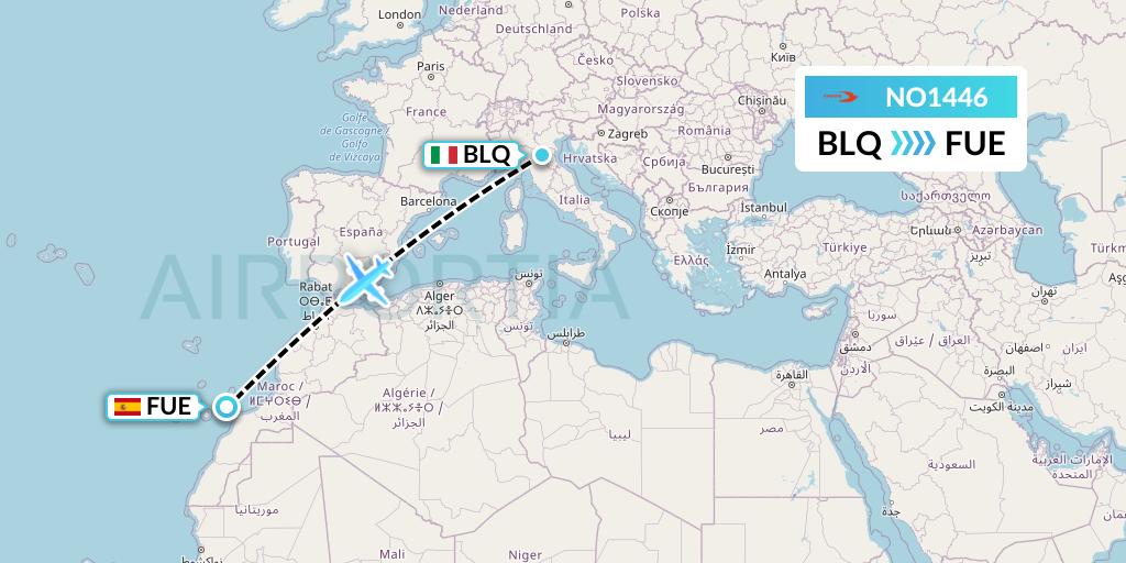 NO1446 Neos Flight Map: Bologna to Fuerteventura