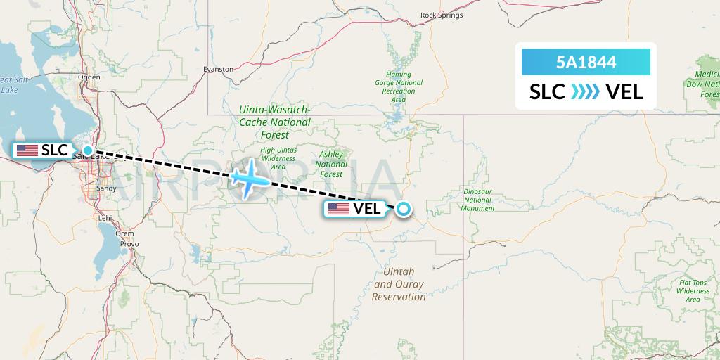 5A1844 Alpine Air Express Flight Map: Salt Lake City to Vernal