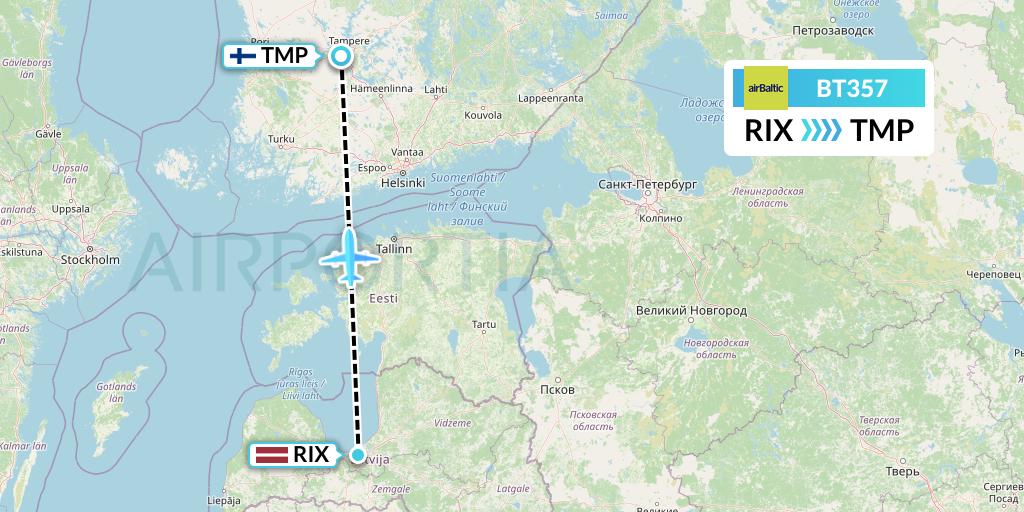 BT357 Air Baltic Flight Map: Riga to Tampere
