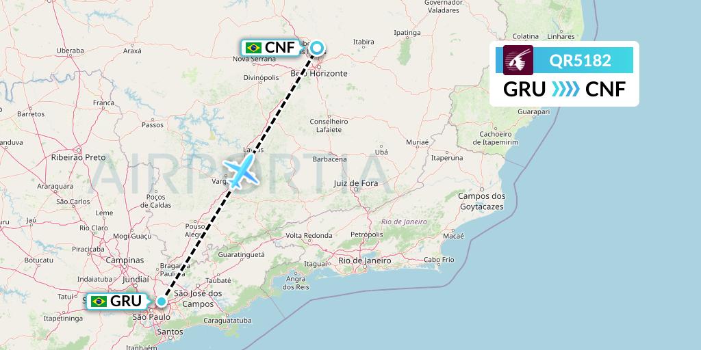 QR5182 Qatar Airways Flight Map: Sao Paulo to Belo Horizonte