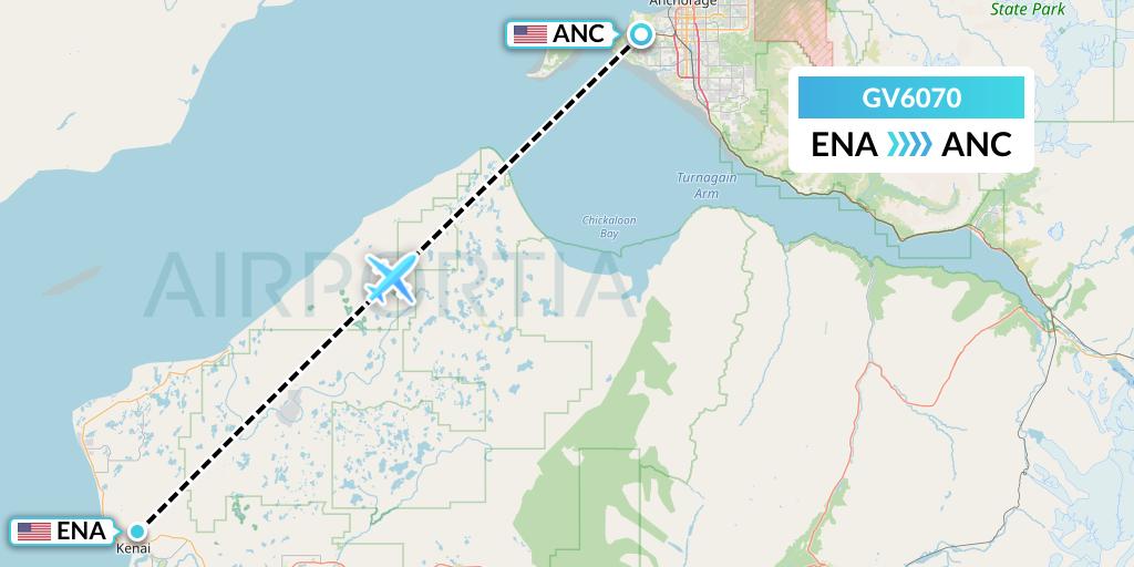 GV6070 Grant Aviation Flight Map: Kenai to Anchorage