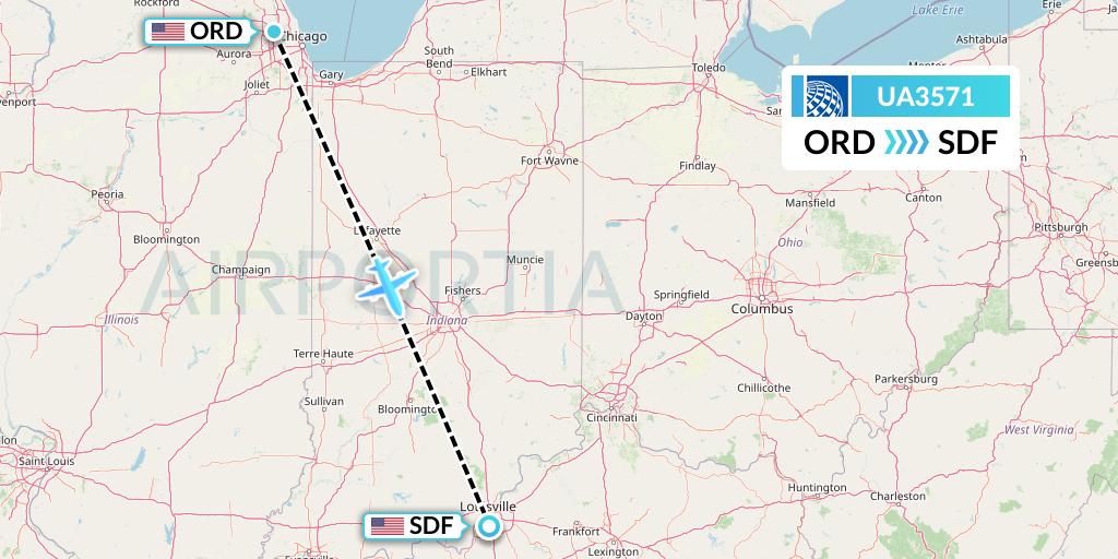 UA3571 United Airlines Flight Map: Chicago to Louisville