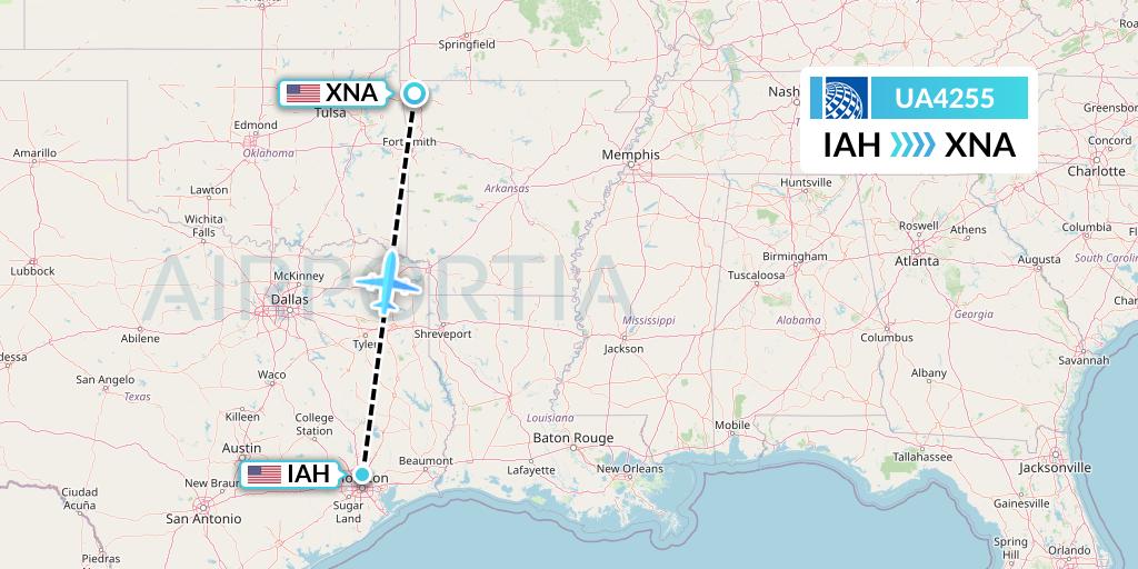 UA4255 United Airlines Flight Map: Houston to Bentonville