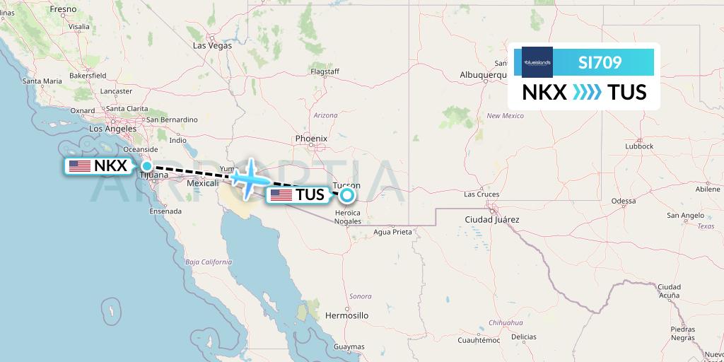 SI709 Blue Islands Flight Map: San Diego to Tucson