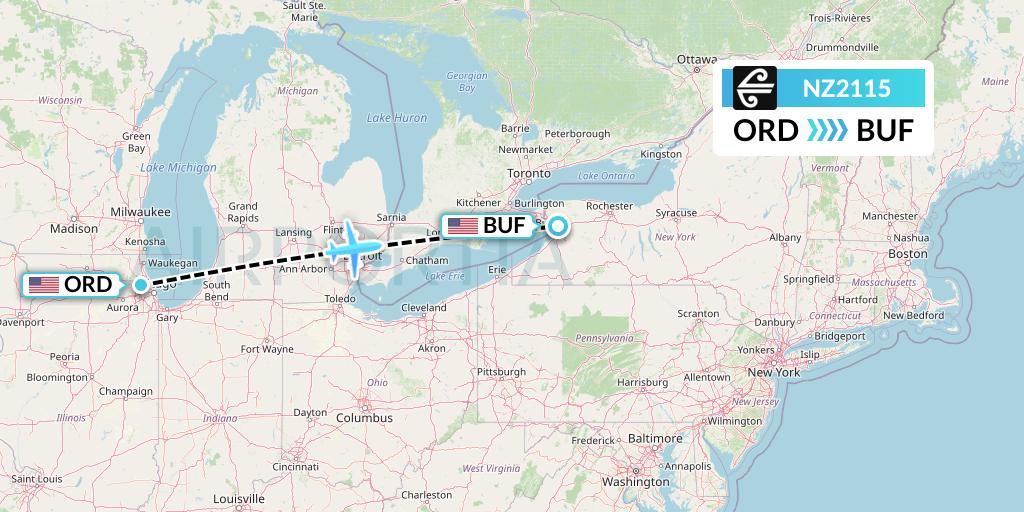 NZ2115 Air New Zealand Flight Map: Chicago to Buffalo