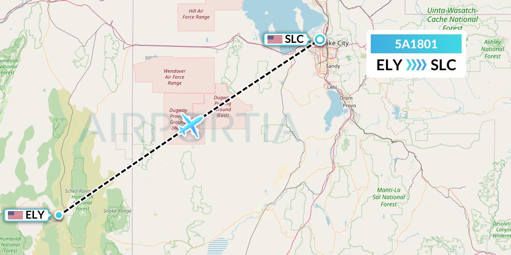5A1801 Alpine Air Express Flight Map: Ely to Salt Lake City
