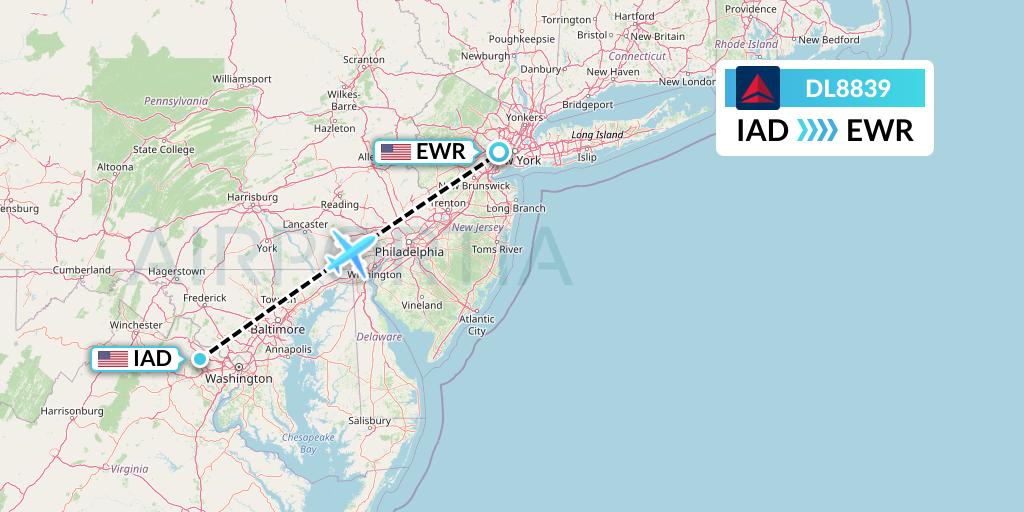 DL8839 Delta Air Lines Flight Map: Washington to New York
