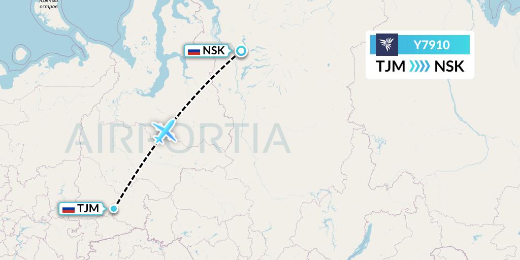 Y7910 NordStar Flight Map: Tyumen to Norilsk