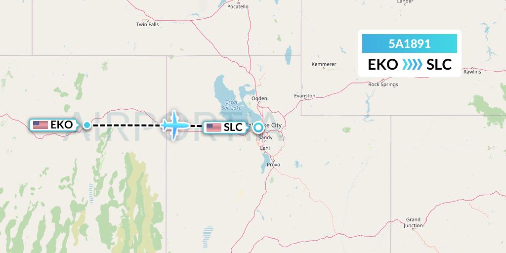 5A1891 Alpine Air Express Flight Map: Elko to Salt Lake City