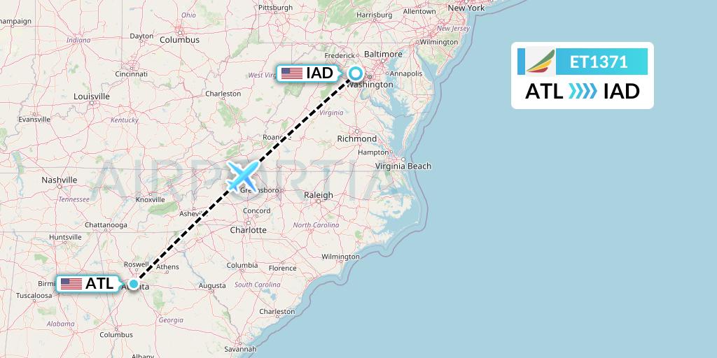 ET1371 Ethiopian Airlines Flight Map: Atlanta to Washington