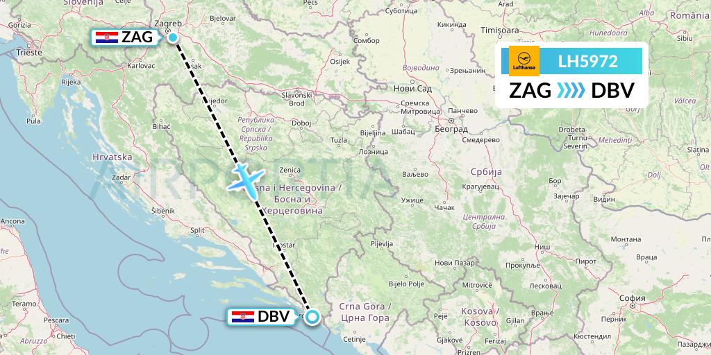 LH5972 Lufthansa Flight Map: Zagreb to Dubrovnik