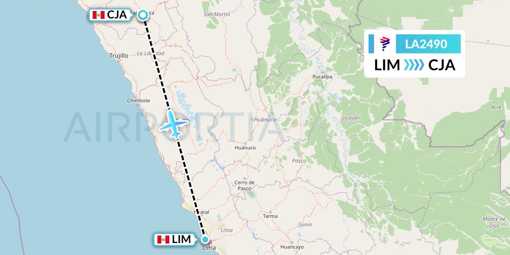 LA2490 LAN Airlines Flight Map: Lima to Cajamarca
