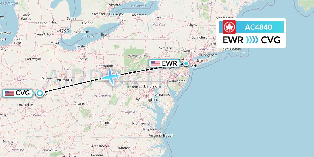 AC4840 Air Canada Flight Map: New York to Cincinnati