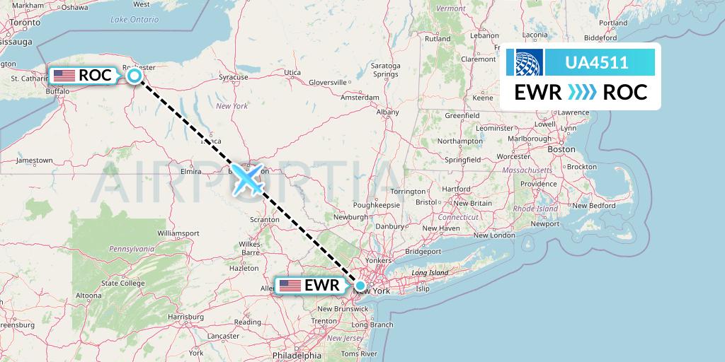 UA4511 United Airlines Flight Map: New York to Rochester