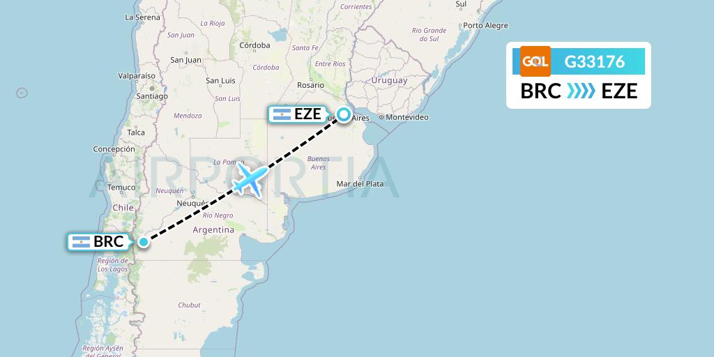 G33176 GOL Transportes Aeros Flight Map: San Carlos de Bariloche to Buenos Aires
