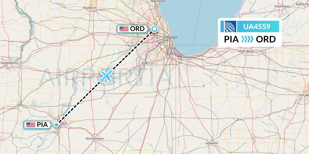 UA4559 United Airlines Flight Map: Peoria to Chicago