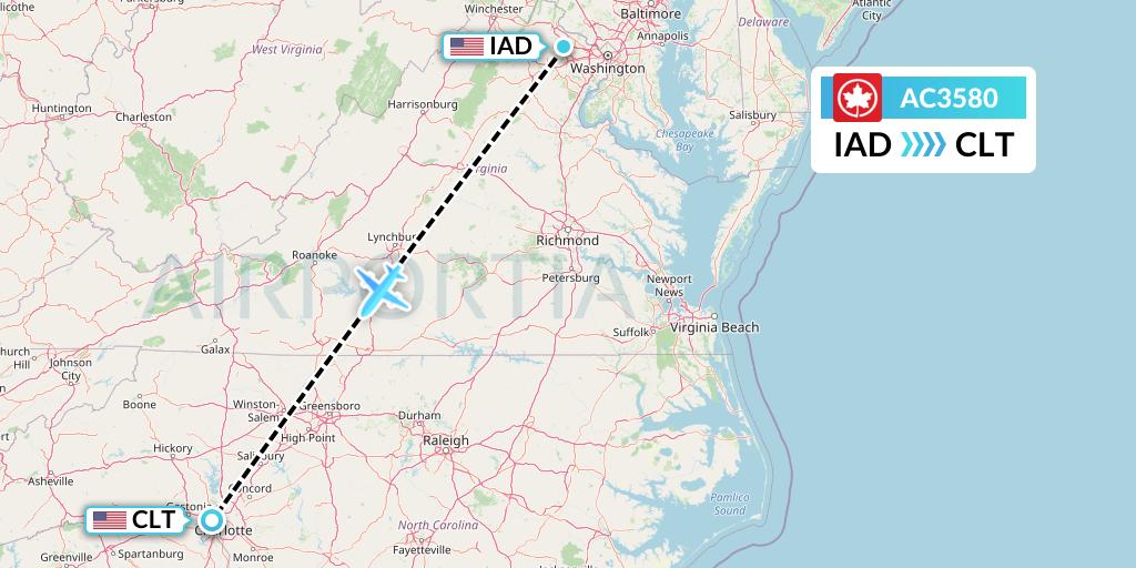 AC3580 Air Canada Flight Map: Washington to Charlotte