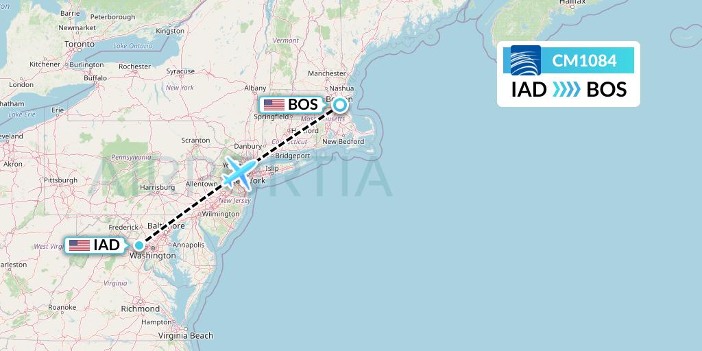 CM1084 Copa Airlines Flight Map: Washington to Boston