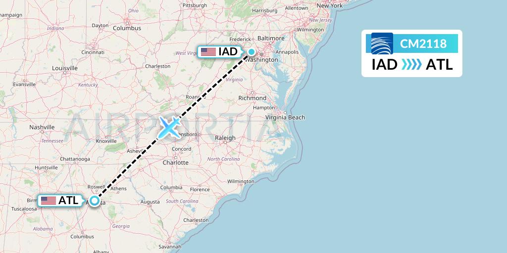 CM2118 Copa Airlines Flight Map: Washington to Atlanta