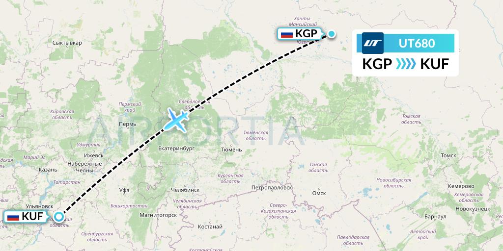 UT680 UTair Flight Map: Kogalym to Samara