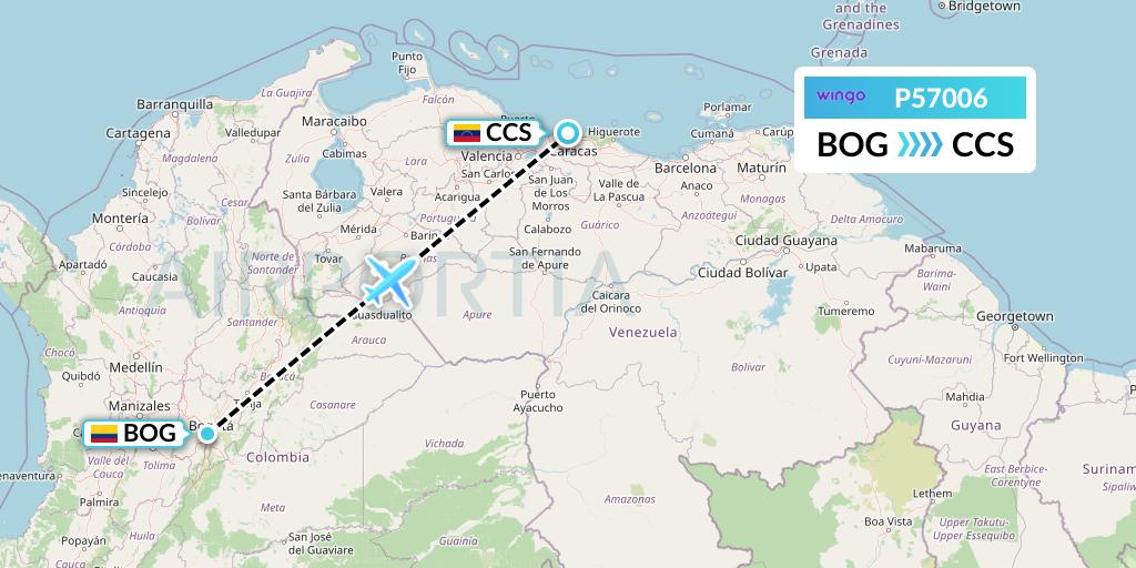 P57006 Copa Airlines Colombia Flight Map: Bogota to Caracas