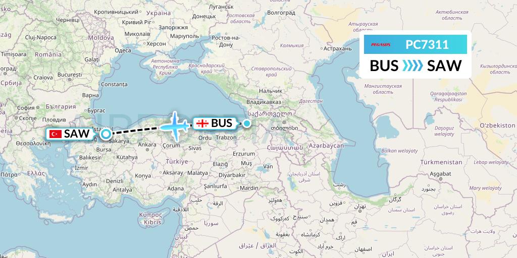 PC7311 Pegasus Airlines Flight Map: Batumi to Istanbul